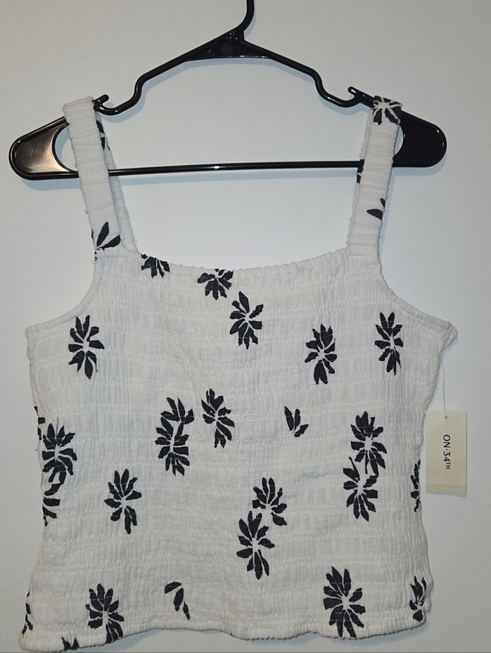 On 34th - White & Black Smocked Floral Tank Top